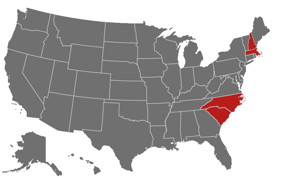 Service Area indicating New Hampshire, Massachusetts, and the Carolina's